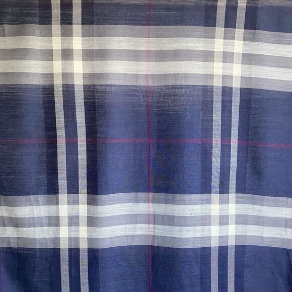 Burberry Scarf Rectangular 27x104” Blue Plaid Wool Silk Lightweight Designer - Picture 3 of 7